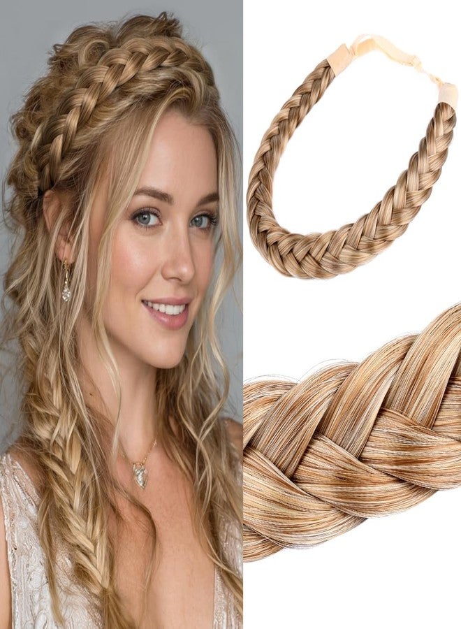 DIGUAN 2 Strands Synthetic Hair Braided Headband Classic Chunky Plaited Braids Elastic Stretch Hairpiece Women Girl Beauty accessory, 54g (Caramel Blonde) - Image 1